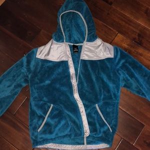 North face blue zip up jacket